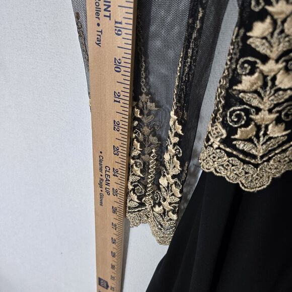 VTG Night Way Midi Dress Sz 6 Black Mesh Chiffon Handkerchief Hem Embroidered - Picture 13 of 15